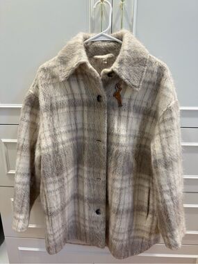 & Other Stories Cream and Gray Plaid Teddy Shacket